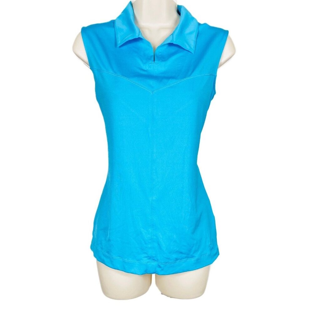 Womens Nike Golf Sz S Dri-FIT Blue Sleeveless Vented V-Neck Stretch Polo